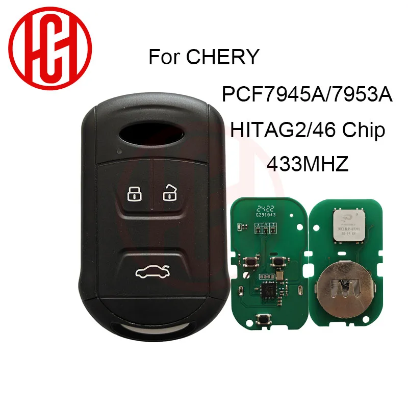 

Умный дистанционный ключ, 3 кнопки, 433 МГц, FSK ID46 HITAG2 7945/7953, чип для Chery Tiggo 5 Tiggo 7 Tiggo 8 Arrizo 5 6 7