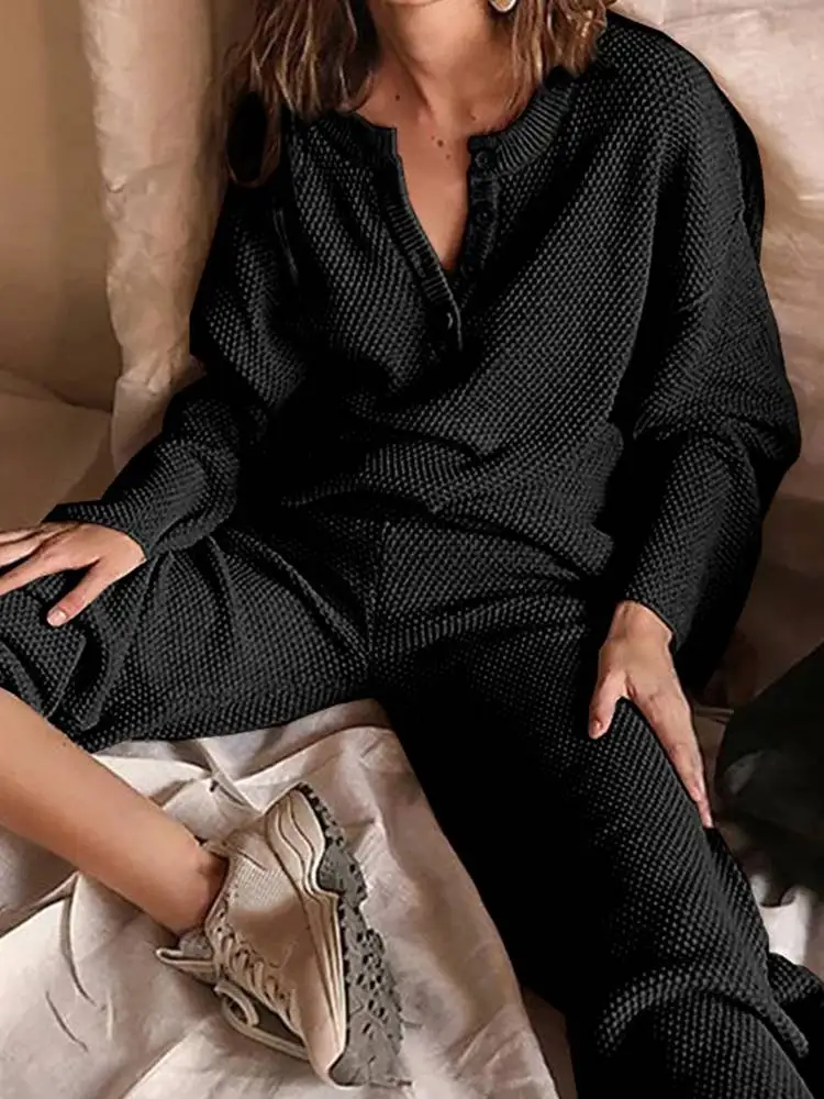 

Women Spring Holiday Elegant Suit 2PCS O-Neck Long Sleeve Solid Blouse Side Pocket Cotton Work Loose Elastic Pant ZANZEA 2022