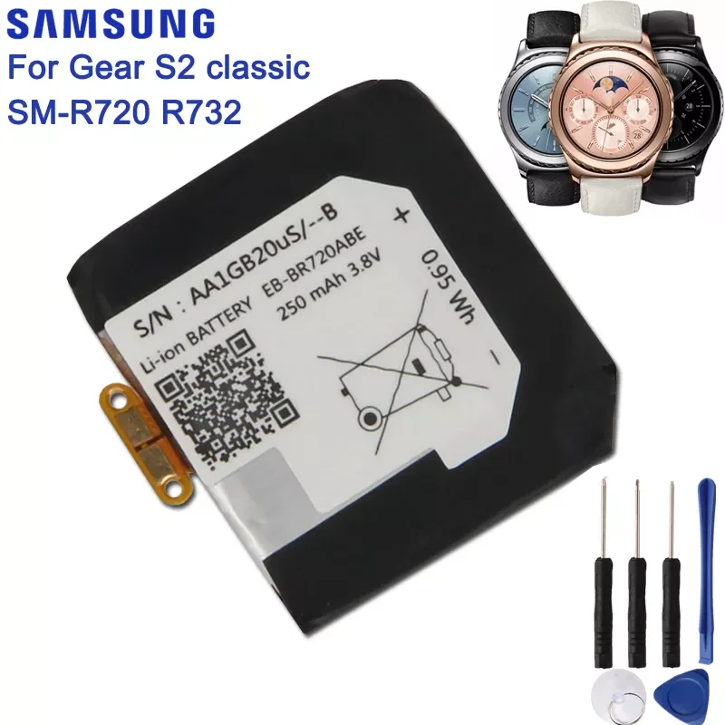 

NEW2023 Original Replacement Battery For SAMSUNG Gear S2 Classic SM-R720 R732 R720 EB-BR720ABE Genuine Battery 250mAh