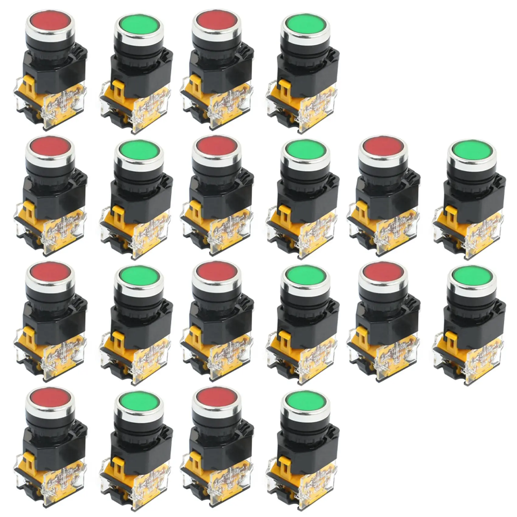 

20Pcs 22mm Mount 10A 380V DPST Red Green Momentary Push Button Switch