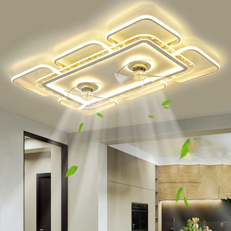

Led Art Chandelier Pendant Lamp Ceiling Fan With Light Modern room dining remote control living ventiladores de techo