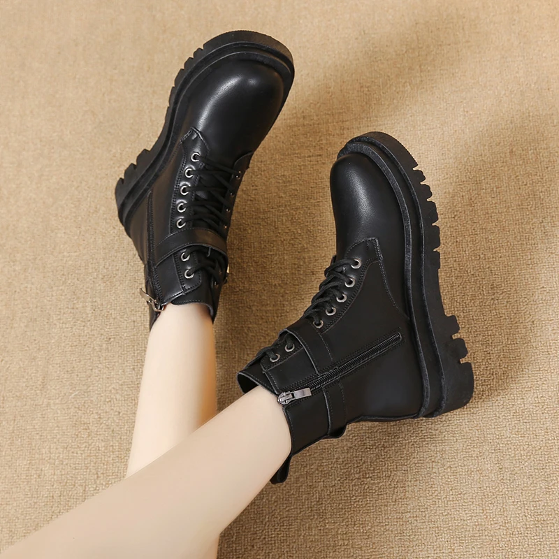 

2022 Fashion Women's Ankle Lace Up Fur Lining Modern Boots Short Comfy Combat Shoes Women Shoes Platform Boots