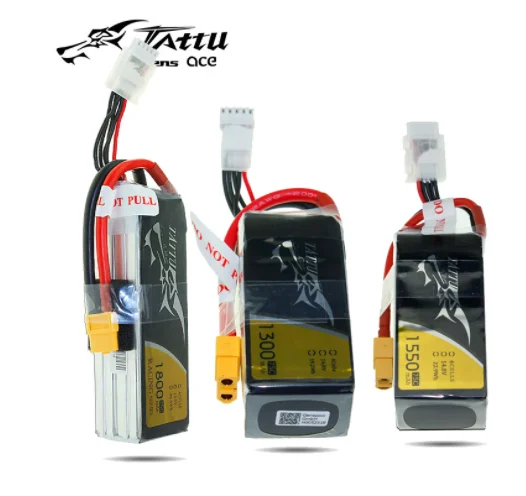 

Tattu LiPo Battery 4S 1300mAh 1550mAh 1800mAh 14.8V 75C with XT60 Plug for FPV Racing Battery