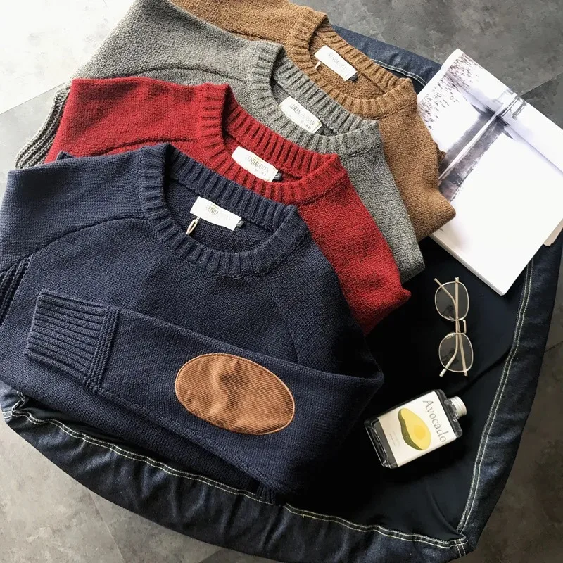 

New Men Pullover Sweater Fashion Patch Designs Knitted Sweater Men Harajuku Streetwear O Neck Causal Pullovers Mens Plus Size