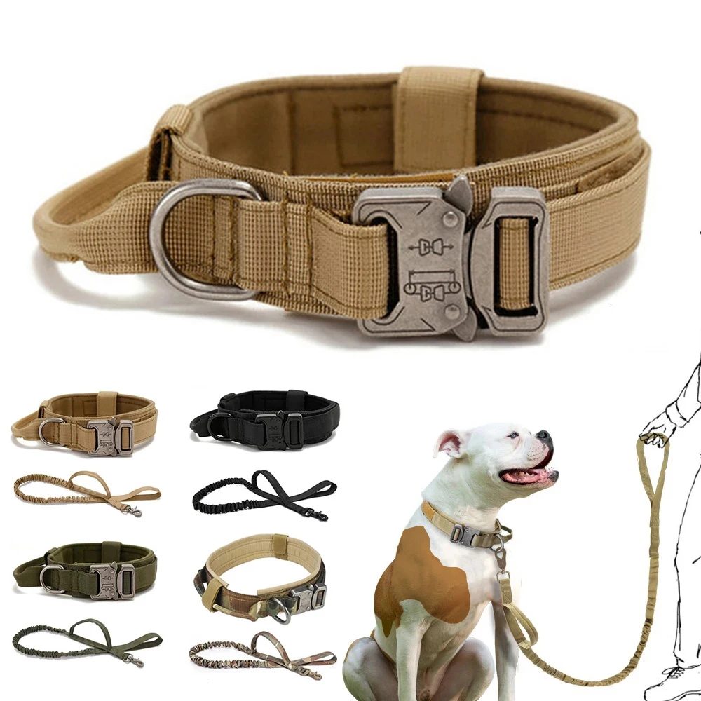 

Тактический ошейник для собак, регулируемый нейлоновый военный поводок для обучения средних и крупных собак, товары для домашних животных