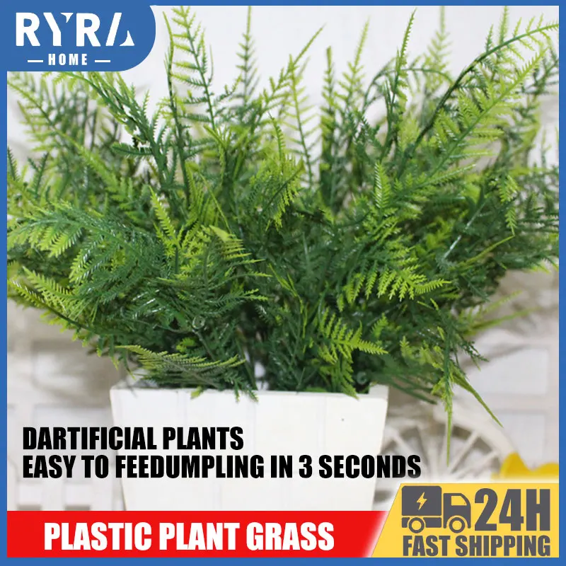 

7 stems Artificial Asparagus Fern Bush Plants Home Decoration Cafe Plastic Leaf Grass Garland Outdoor Wedding Party Decorations