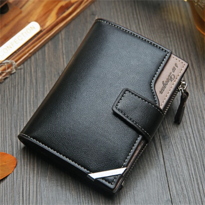 

New Korean Casual Men's Wallet Short Vertical Locomotive British Casual Multi-function Card Bag Zipper Buckle Triangle Folding