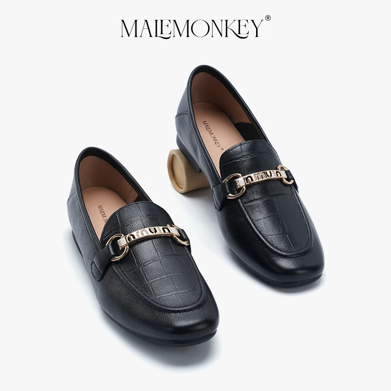 Loafers Women Flats Calfskin Leather Round Toe Retro Penny Shoes Metal Decoration Slip-on Classic Spring Ladies Shoes Handmade