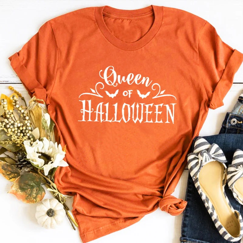 

Queen of Halloween Shirt Aesthetic Clothes Halloween Party Shirts 2022 Funny Tee 2020 Women Fashion Clothing Kawaii