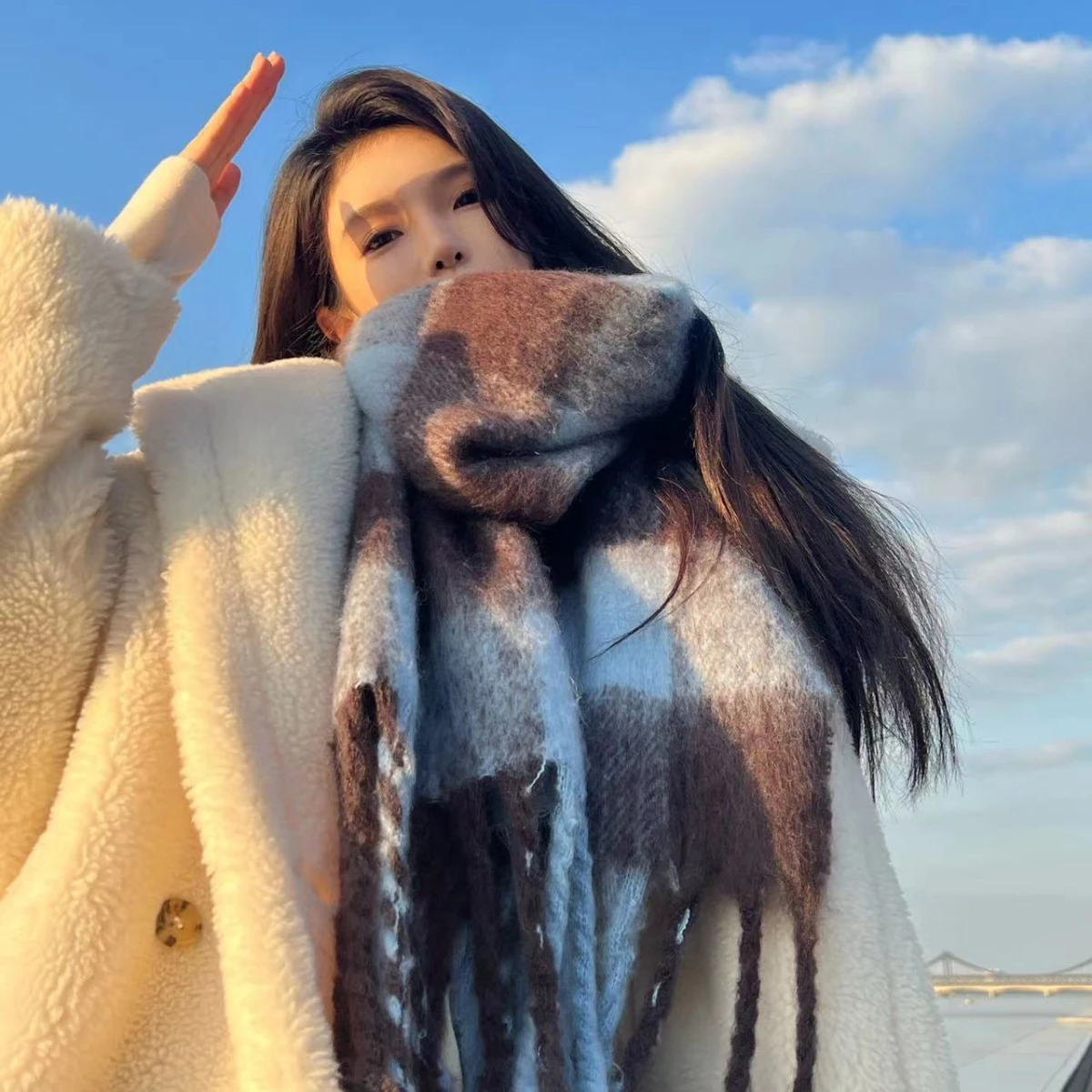 

Women's and Men's Plaid Scarves Fall and Winter Fashion All Match with Tassels Thick Unisex Shawl Warm Scarf