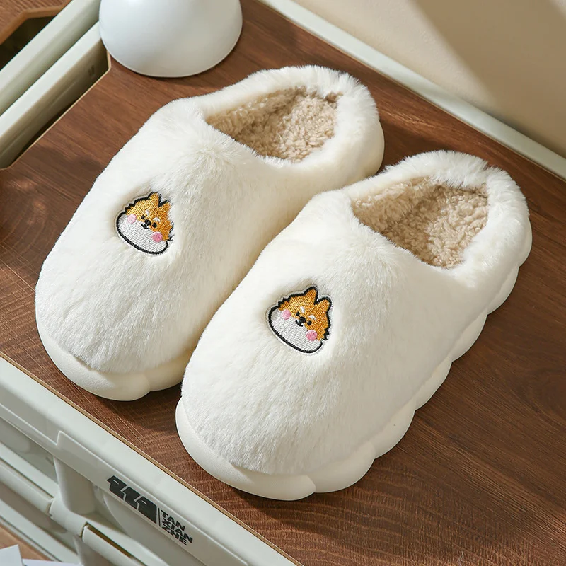 Dog Animal Cotton Slippers For Women In Autumn And Winter For Home Slipper Indoor Wood Floor Couples, Plush Soft Soled Slipper