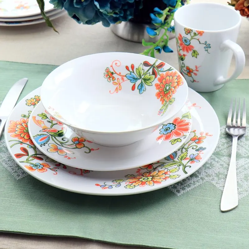 

Bloom 16 Piece Round Porcelain Dinnerware Set Dinnerware Set Kitchen Accessories Dining Table Set Plates and Bowls and Dishes