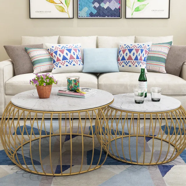 Современный минималистичный круглый мраморный журнальный столик из нержавеющей