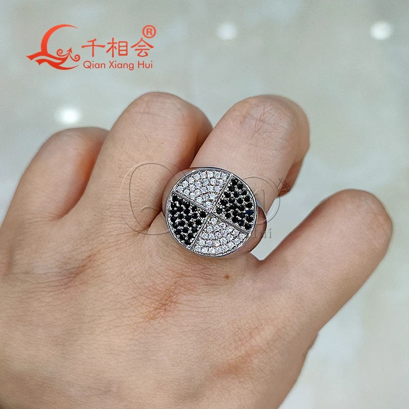 17mm round Cross  black and white moissanite ring S925 Silver hip hop women Men's Ring Luxury Style gift wedding dating