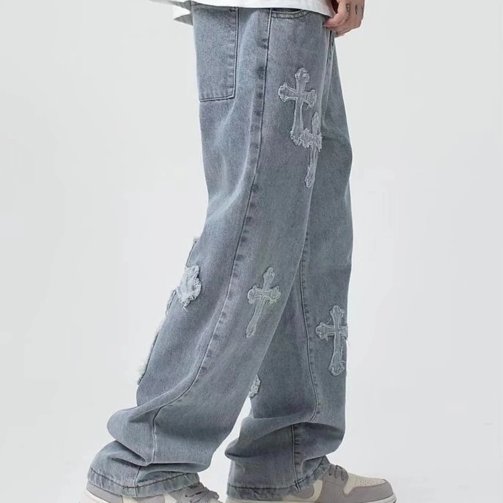 Men’s Streetwear Baggy Jeans Trousers Cross Hip Hop Mens Loose Jeans Pants Women Oversized Boyfriend Jeans Denim Jeans