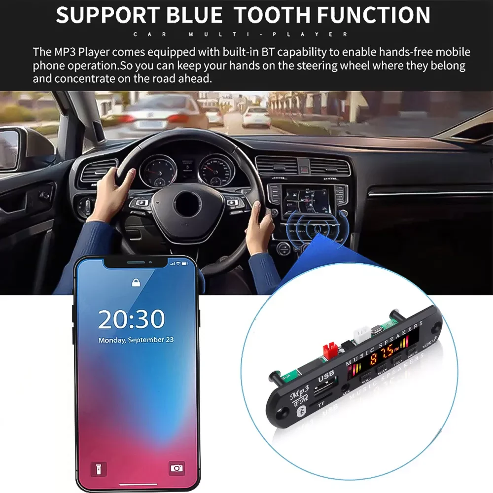 

AUTO PARTS Universal Bluetooth 5.0 Receiver Car Kit 12V 5V Car layer Decoder Board Color Screen FM Radio Module TF USB 3.5 Mm AU