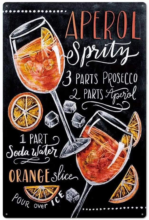 

Original Vintage Design Spritz Cocktail Recipe Tin Metal Signs Wall Art, Thick Tinplate Print Poster Wall