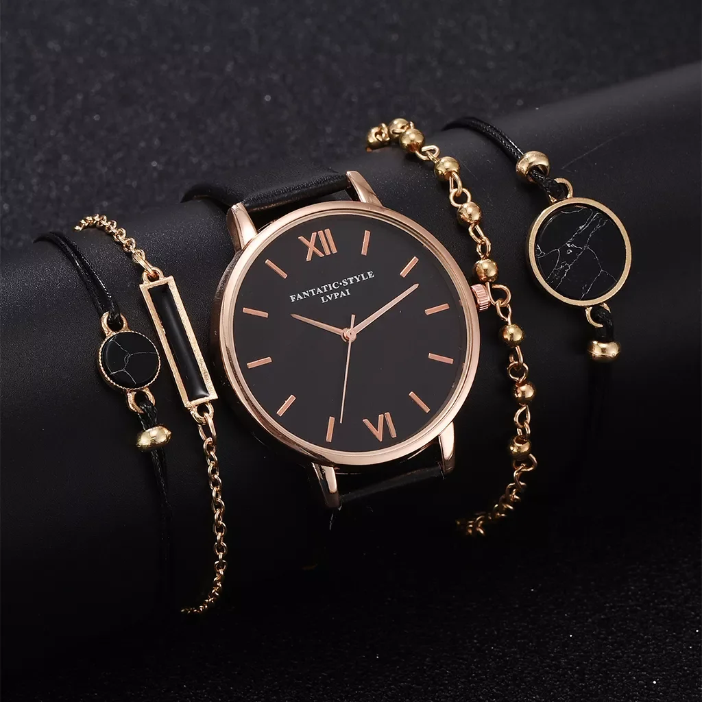 Set Women 5pcs Woman Quartz Wristwatch Leather Ladies Bracelet Luxury Watch Casual Relogio Femenino Gift For Girlfriend