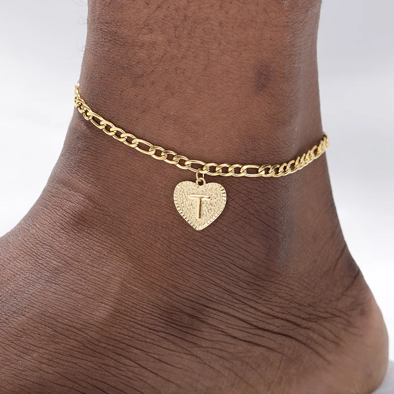 

Initial Heart Anklets For Women Heart Letter Stainless Steel Gold Color Anklet Summer Beach Foot Boho Jewelry Bijoux Femme