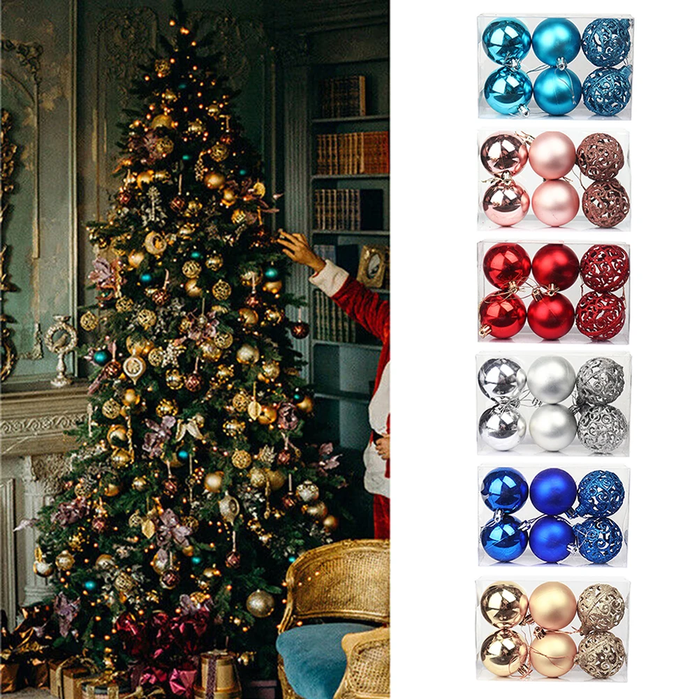 

6pcs Mixed Christmas Ball Decoration Glittering Hollow Baubles Xmas Tree Hanging Ornaments For Home Party Wedding Decor 6cm