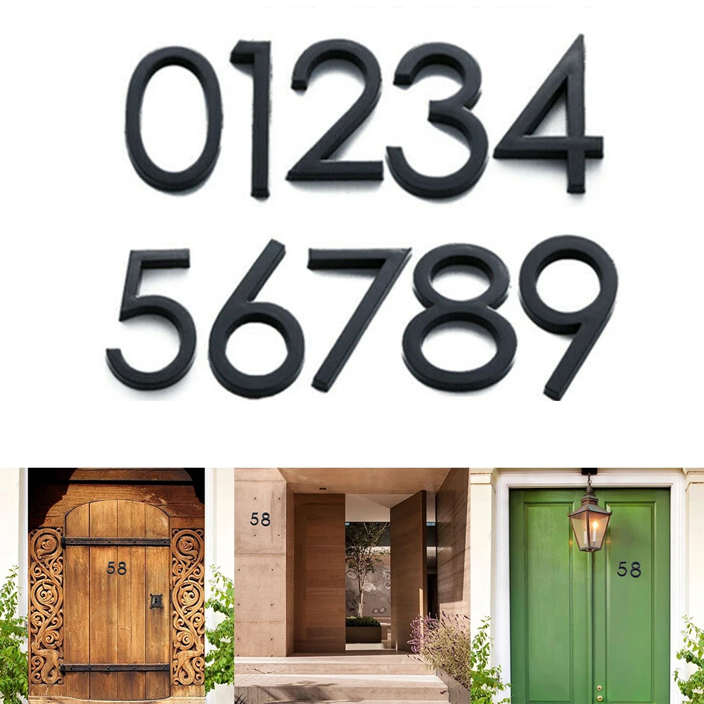 

3D Adhesive Glossy House Number Door Plate Sign Outdoor Hotel Room Number Black Door Label Modern Home Decor