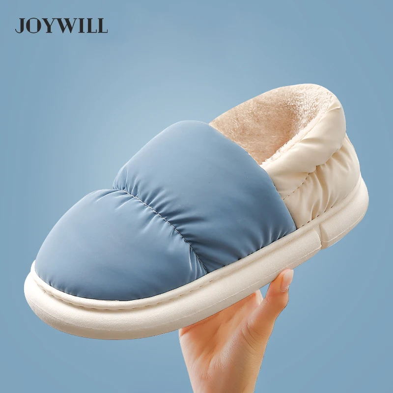 

Новинка 2022, мужские зимние теплые тапочки JOYWILL на толстой платформе, красивая домашняя обувь для женщин и мужчин, теплые меховые хлопковые б...