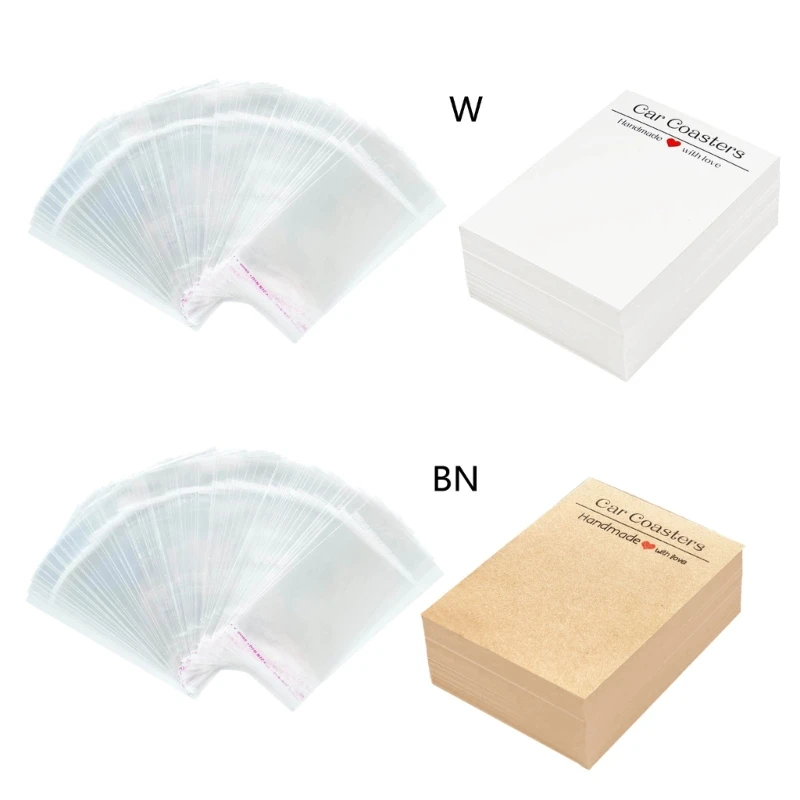 

100 Pcs Car Coasters Cards with Bags Car Packaging for Selling Durable