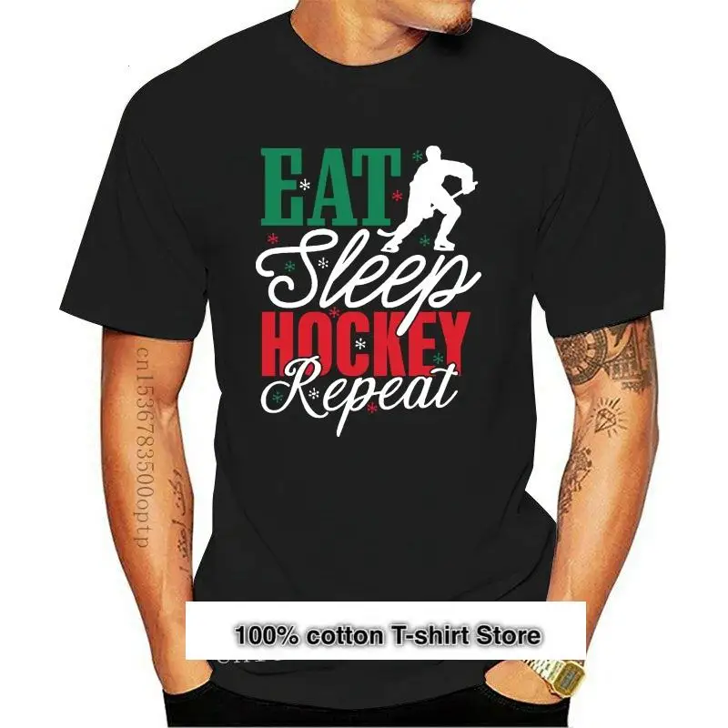 

Camiseta divertida para hombre y mujer, camisa de Hockey, comer, dormir, repetir, regalo de Feliz Navidad