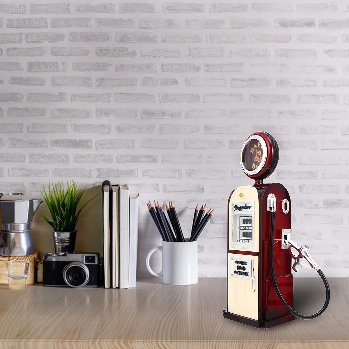 

1pc Musical Box Figurine Gas Station Pump Decor Personalized Musical Boxes Carved Mechanism Musical Box Vintage Gas Station Pump