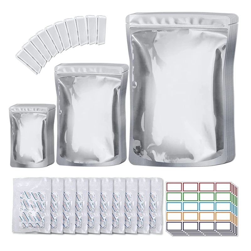 

100 Pack 10.2 Mil Mylar Bags For Food Storage With Color Labels - Resealable Zipper Mylar Bag For Long Term Food Storage