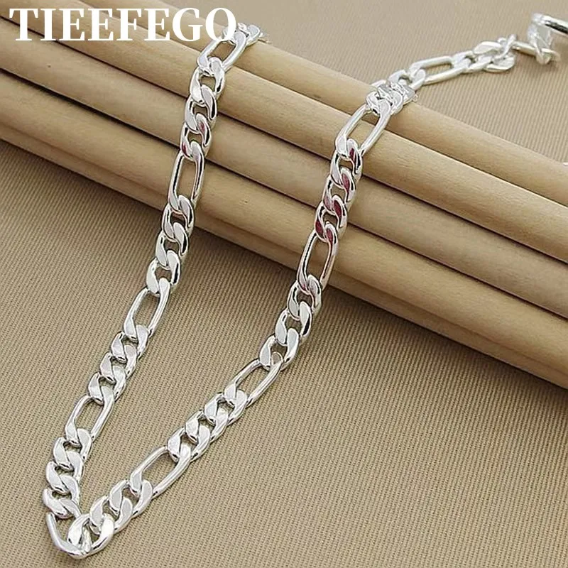 

TIEEFEGO 925 Sterling Silver 16/18/20/22/24/26/28/30 Inch 4mm Sideways Flat Chain Necklace For Women Man Fashion Wedding Jewelry