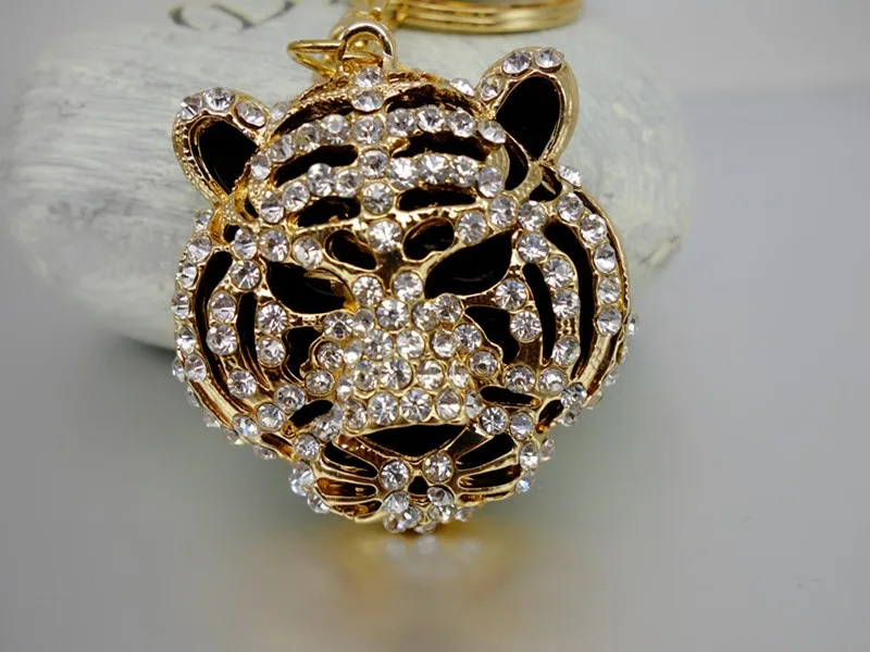 

Jewelry Rhinestone Crystal TIger Head Keychain Keyring For Car Handbag Chram Key Holder