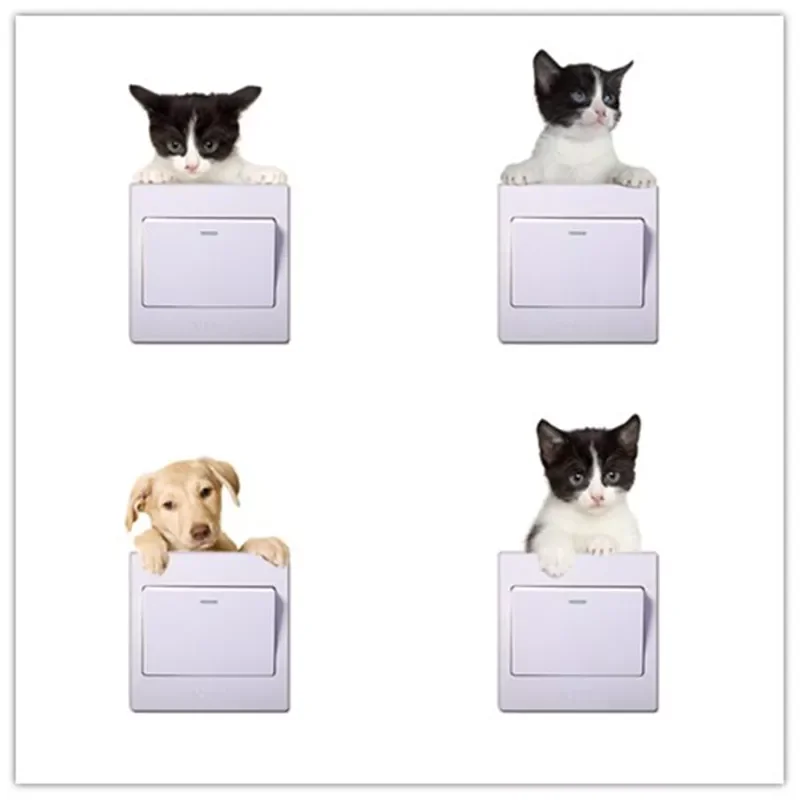 

NEW2022 Lovely 3D Cats Dogs Switch Sticker for Home Decor Living room bedroom cute Animal Vinyl Decal Art Poster switch wall Sti