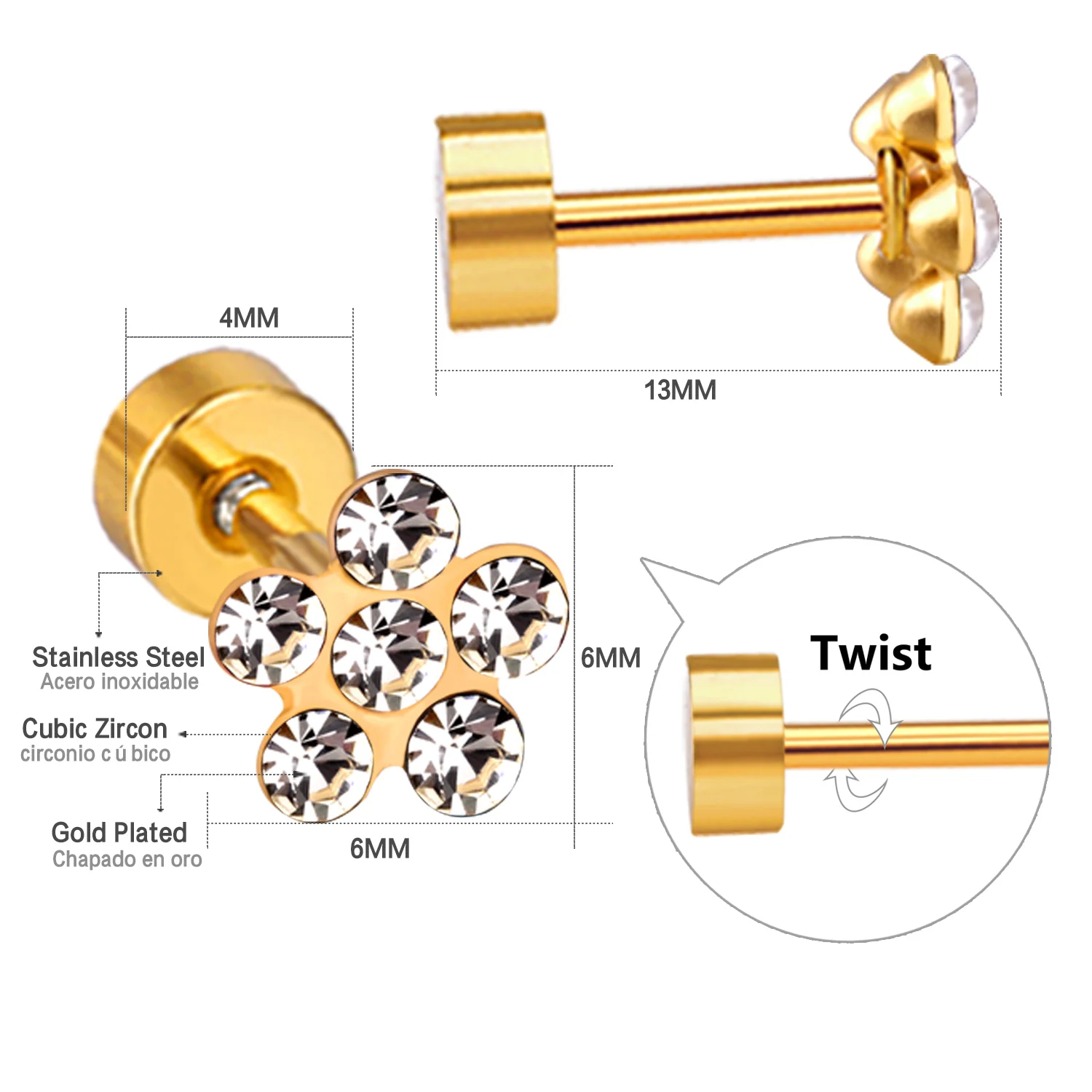 LUXUKISSKIDS 12pairs Colorful Cubic Zirconia Earrings Five Petals Flower Jewelry For Woman Babygirls Hypoallergenic Cute Jewelry