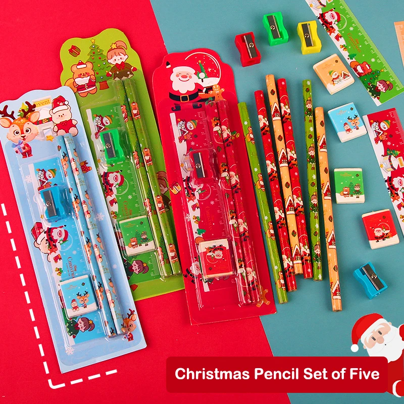 

1 Set Cute Cartoon Christmas Stationery Set Pencil Sharpener Eraser Ruler Set Gift Student Stationery Children's Day Gifts