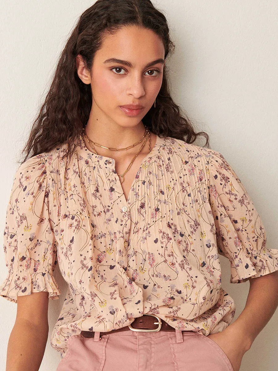 

Floral Print Blouse Hauts Female Summer Ruffles Round Neck Cotton Loose Shirt Top Elegant Casual Woman Blouses Mujer Clothes