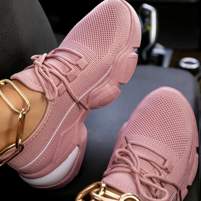 

Women Sneakers 2022 Spring New Stretch Fabric Ladies Lace Up Comy Breathable Casual Shoes 35-43 Large-Sized Sport Flat Shoes