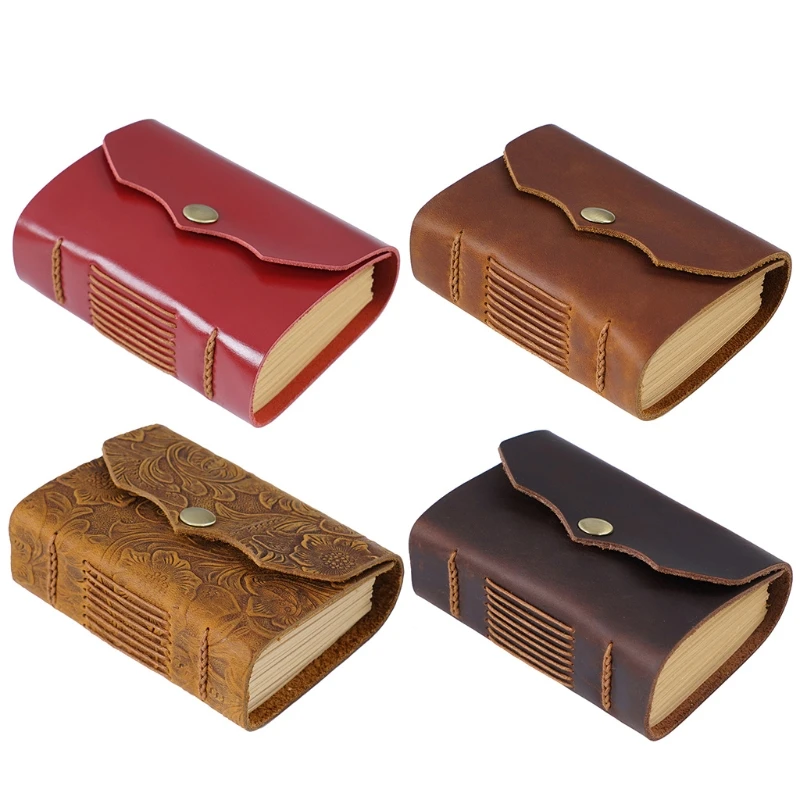 

Classic Vintage Leather Notebook Sketchbook Button Closure Portable Travel Journal Diary 160 Sheets Kraft Papers