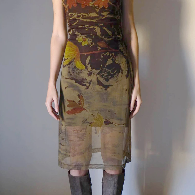 Винтажное платье-миди с цветочным принтом y2k