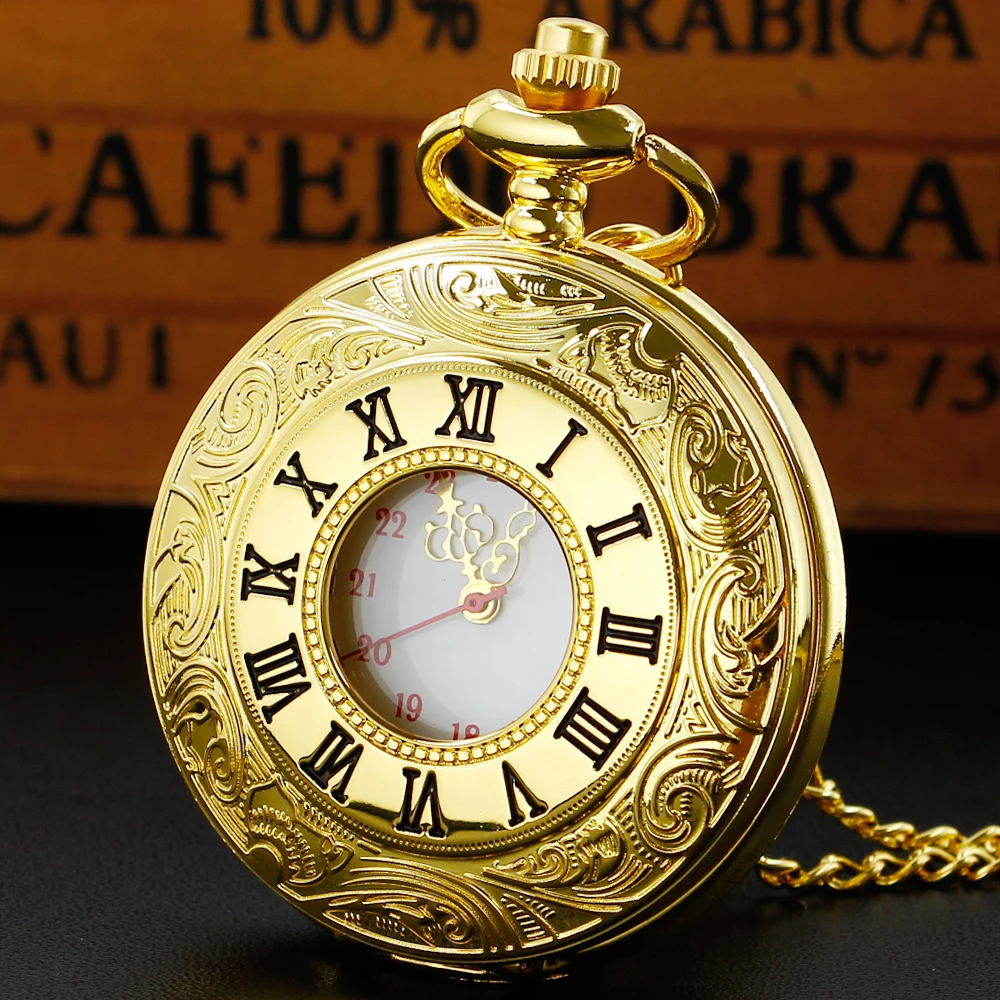 Акриловые зеркальные роскошные золотые карманные часы коллекция с римскими цифрами искусственная Подвеска кварцевые карманы часы подарок мужские часы