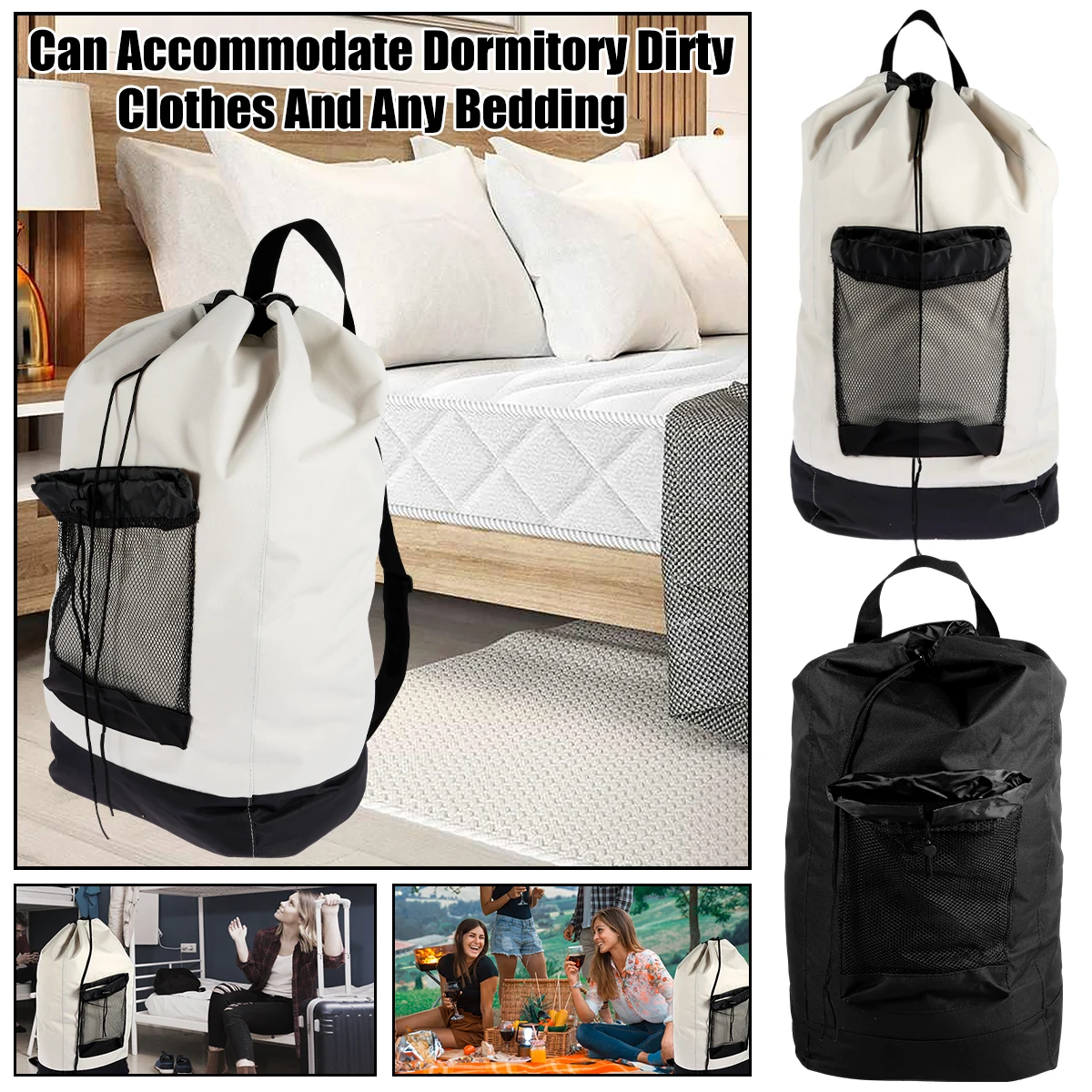 

NewBackpack Laundry Bag Large Capacity Laundry Backpack with Shoulder Straps and Mesh Pocket Waterproof Clothes Hamper Bag