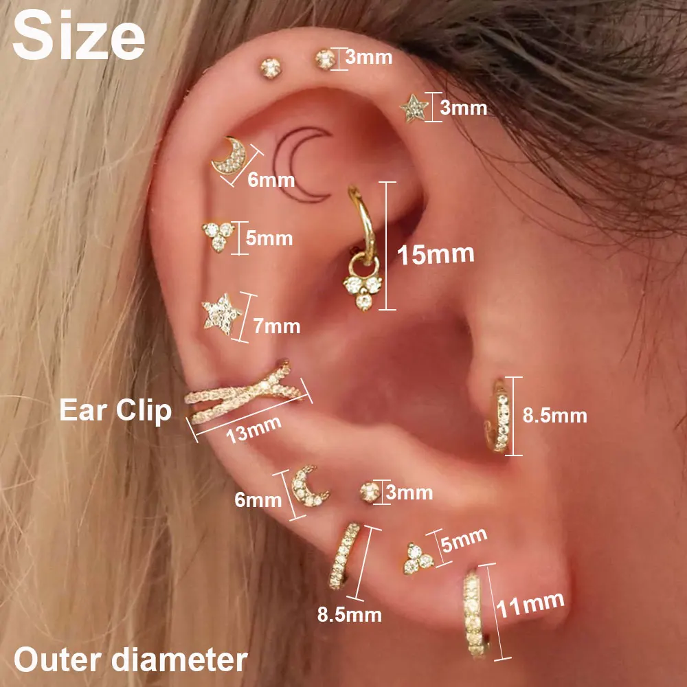 Helix Tragus Rook Piercing Earring for Women Cartilage Ear Piercing Cute Moon Star Conch Ear Clip Zircon Hoop Earring Jewelry  images - 6