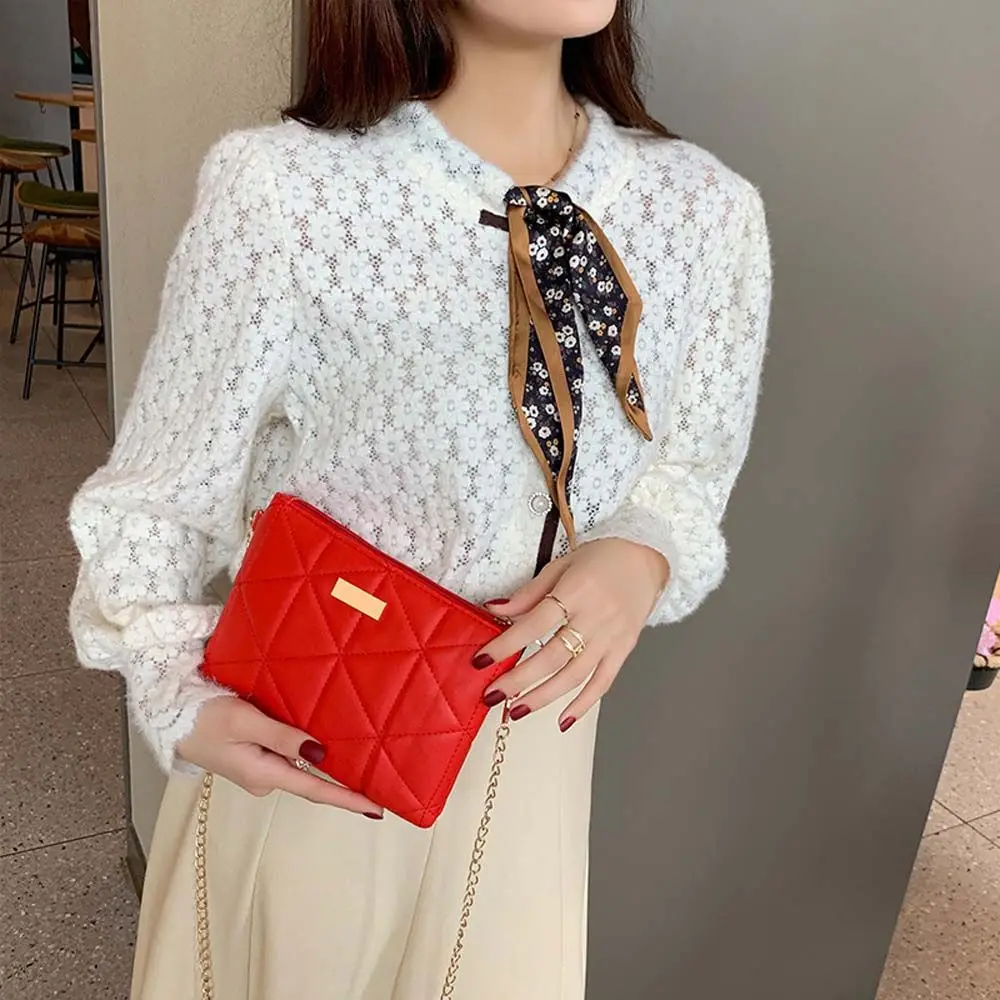 

PU Leather Diamond Patterned Women's Portable Small Square Chain Bag