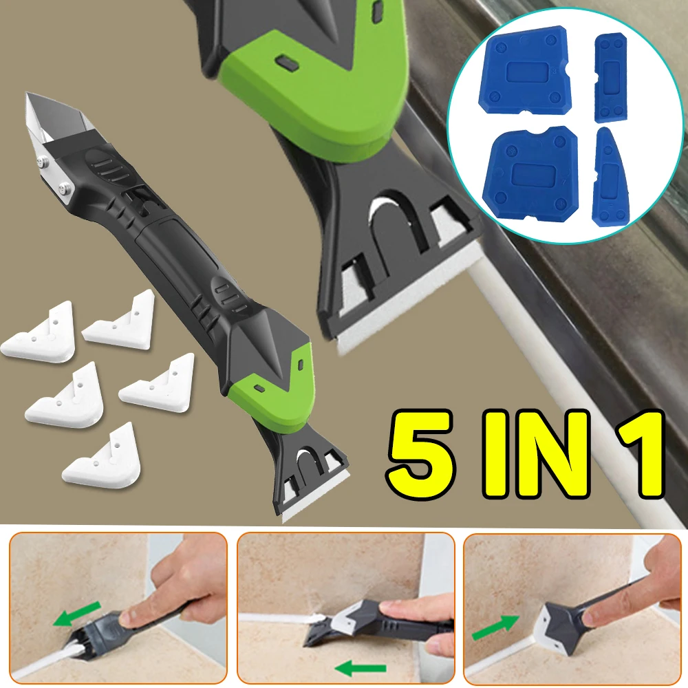 

5 In1 Silicone Remover Sealant Smooth Scraper Caulk Finisher Grout Kit Tools Floor Mould Removal Hand Tools Set Accessories