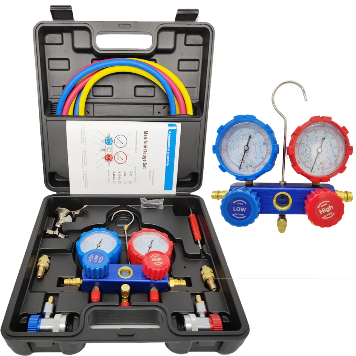 

1 BOX Tool Kit Set Car Air Conditioning Pressure Manifold Gauge Hose Adapter R22 R-410A R-134a R-404A Refrigerant Pressure Gauge