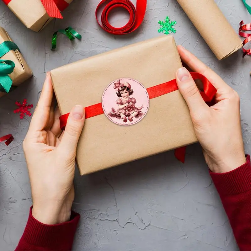 Рождественские наклейки 90X розовые праздничные круглые этикетки на бутылку с