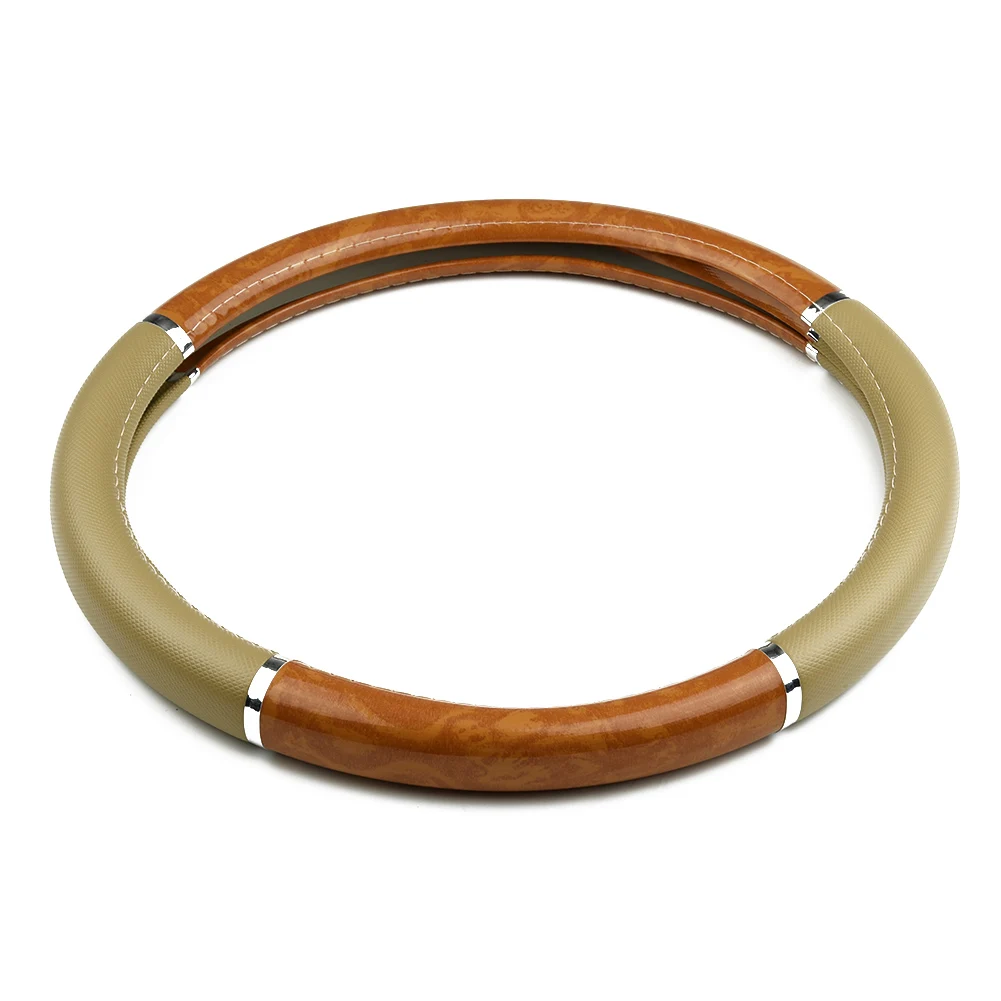 

15 Inch Wood Grain Steering Non-slip Gripping Wheel Cover Leather Comfortable Car Steering Wheel Covers For Auto SUV Car Lux