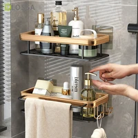 punch free wall mounted gold black bathroom shelf shelves shampoo shower storage rack hook organizer bathroom hardware set