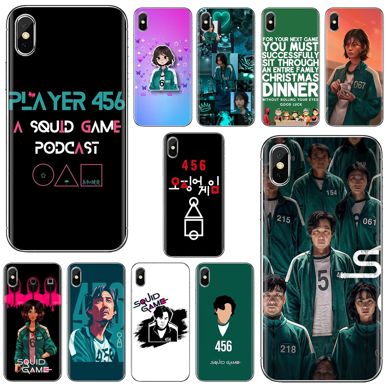 

For iPhone 10 11 12 13 Mini Pro 4S 5S SE 5C 6 6S 7 8 X XR XS Plus Max 2020 Silicone Phone Skin Case Squid Game TV 456 067