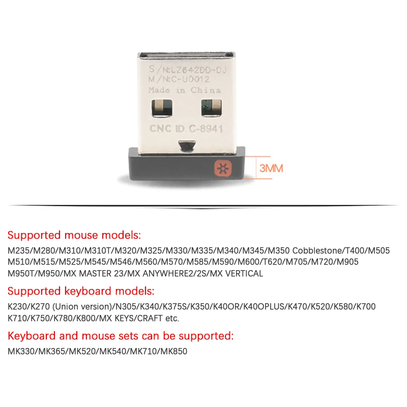 Wireless Dongle Receiver Unifying USB Adapter For Logitech PC Mouse Keyboard Wireless Receiver Single-pass Six-channel